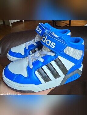Sz 6 Toddler Kids ADIDAS BB9TIS 'Black/Clear Onix/Blue' Bungee Lace/Adj Strap
